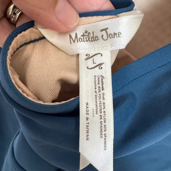 Matilda Jane Blue & Yellow Floral Ruched 'Bathing Beauty' One-Piece Swimsuit L - Picture 4 of 9